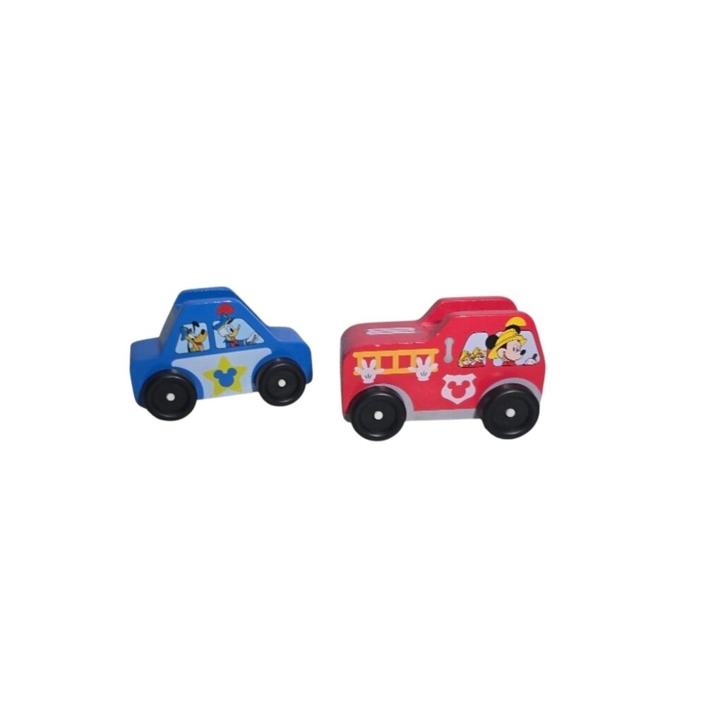 Melissa & Doug Mickey Mouse , Donald Wooden Fire Truck, Car Disney Set of 2